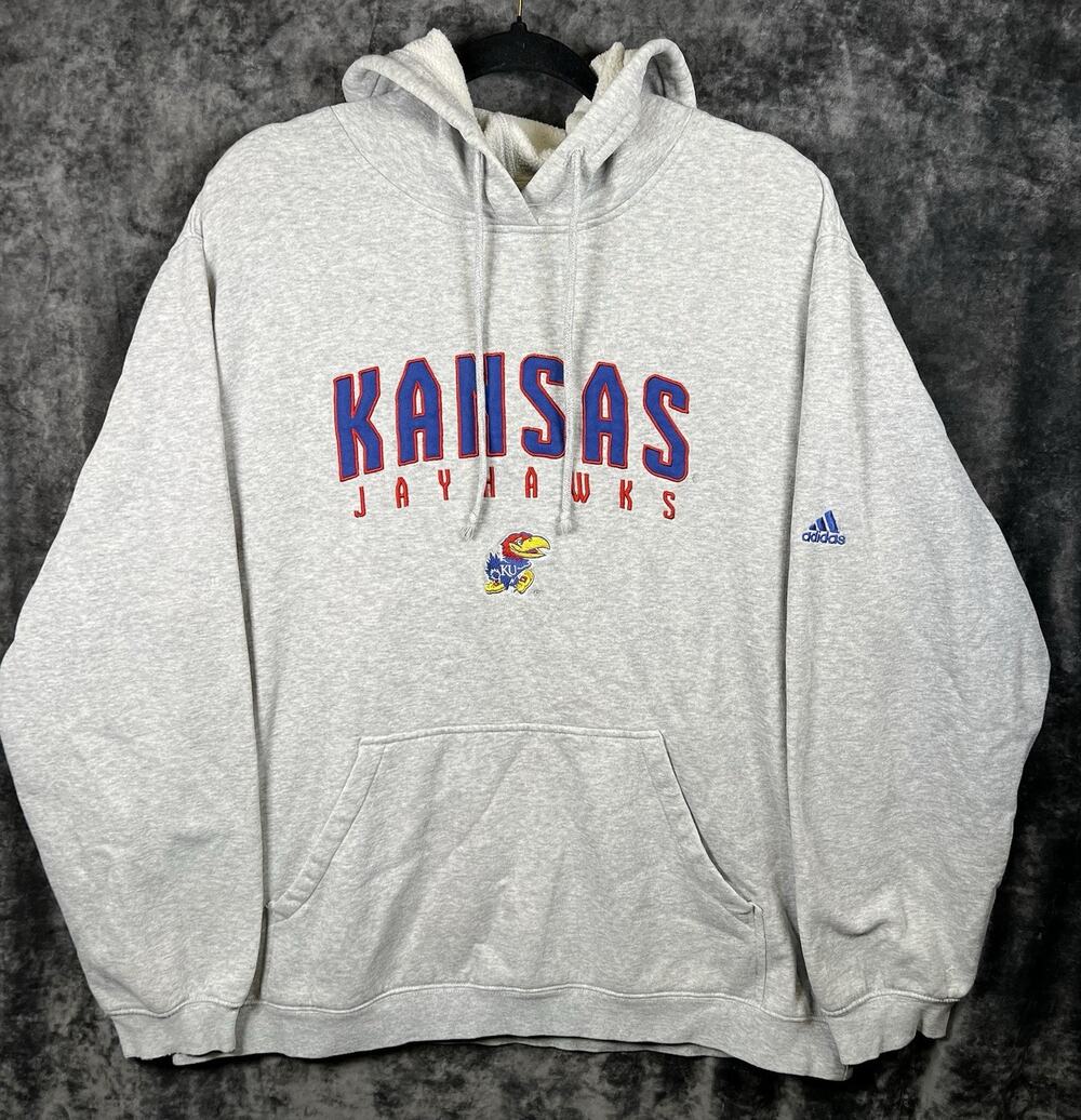 Adidas Kansas Jayhawks Hoodie Mens XL Gray Embroidered KU NCAA College Pullover